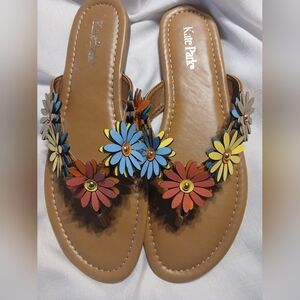Kate Park 3 D Multi Color Floral Thong Sandals